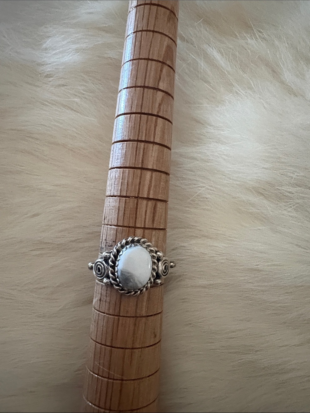 Sterling-Style White bone Stone Rope-Trim Ring for Women